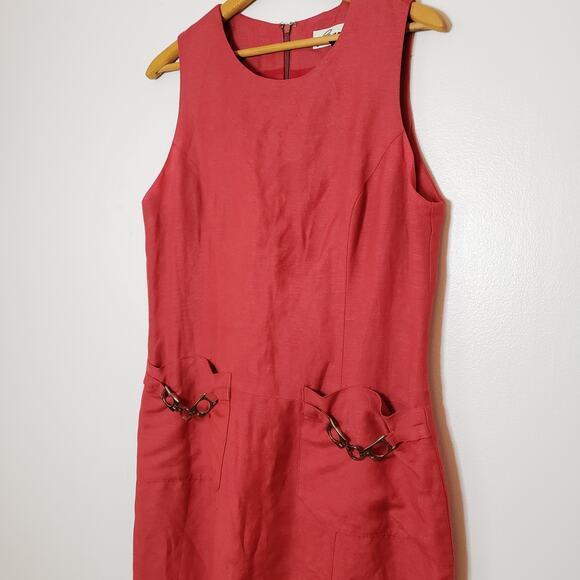 Barami Viscose Linen Rust Colored Sleeveless Shift Dress Embellished Pockets 12 - Picture 2 of 11